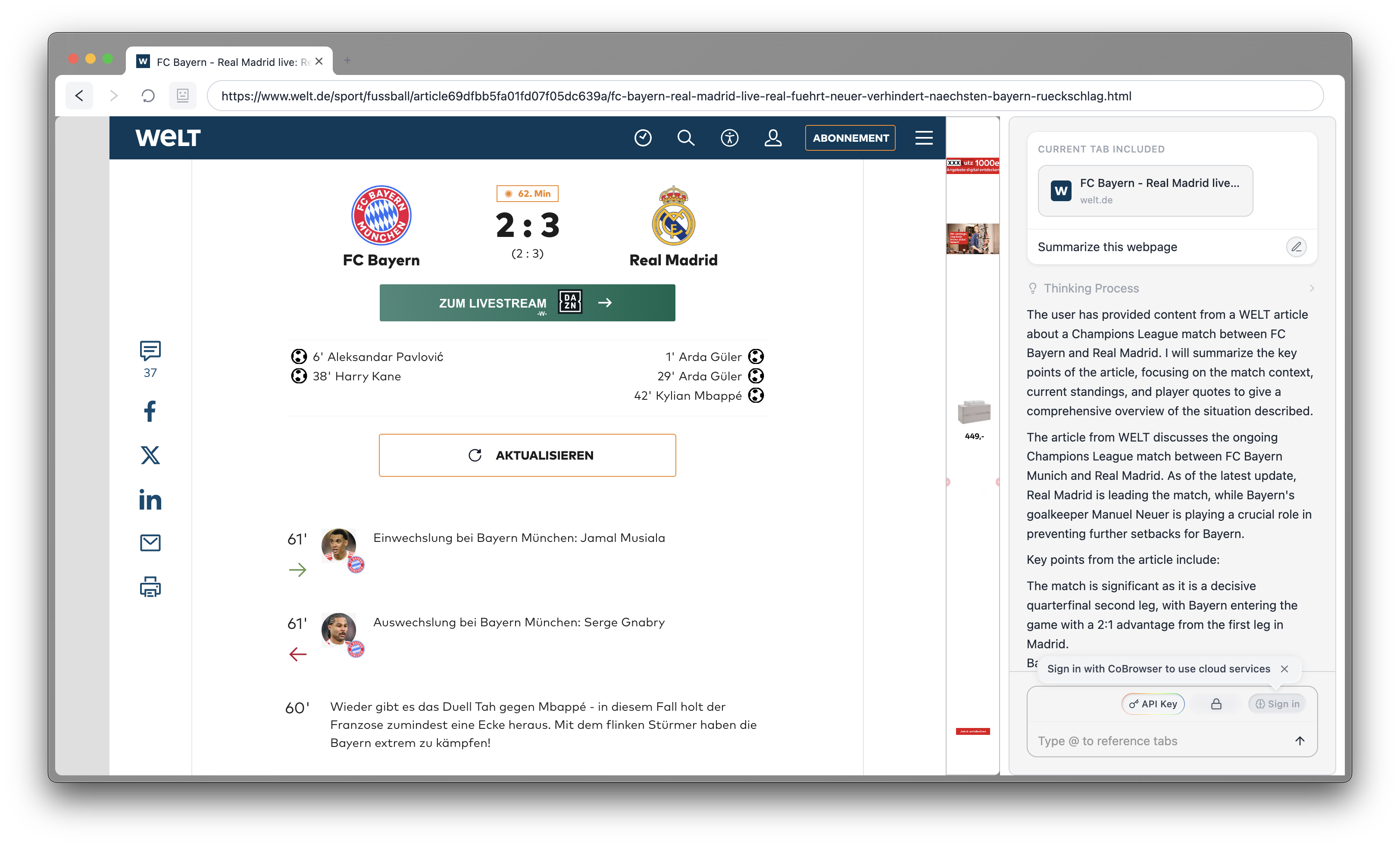 AI summarizing a webpage